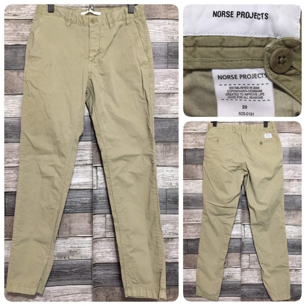 Norse Projects Aros Slim Light Twill Chino Pants Men 29x29 Tan 100% Cotton READ